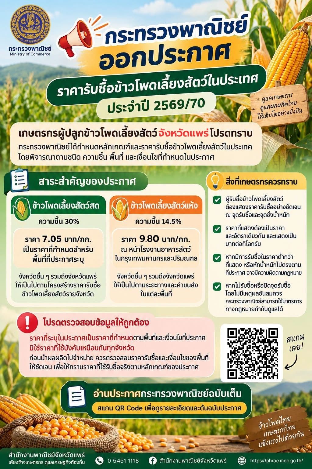 กระทรวงพาณิชย์ เชิญชวนผู้รับซื้อข้าวโพดเลี้ยงสัตว์เข้าร่วมโครงการฯ เพื่อสนับสนุนการบริหารจัดการและดูดซับผลผลิตในตลาด